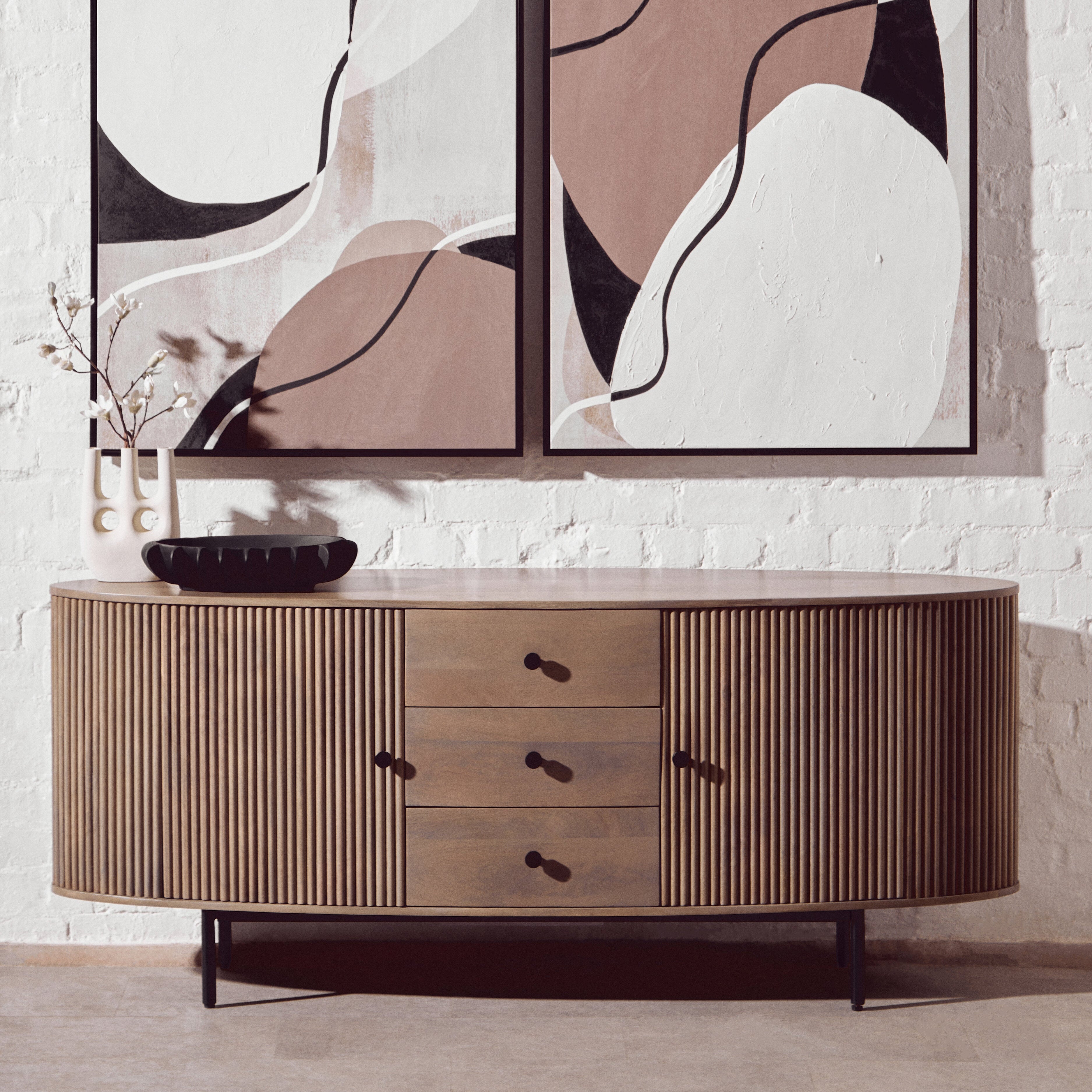 Kelda Grey Mango Wood Ridged Sideboard
